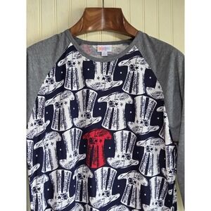 LuLaRoe Randy Shirt Womens Large Gray Patriotic Raglan 3/4 Sleeve‎ USA Top